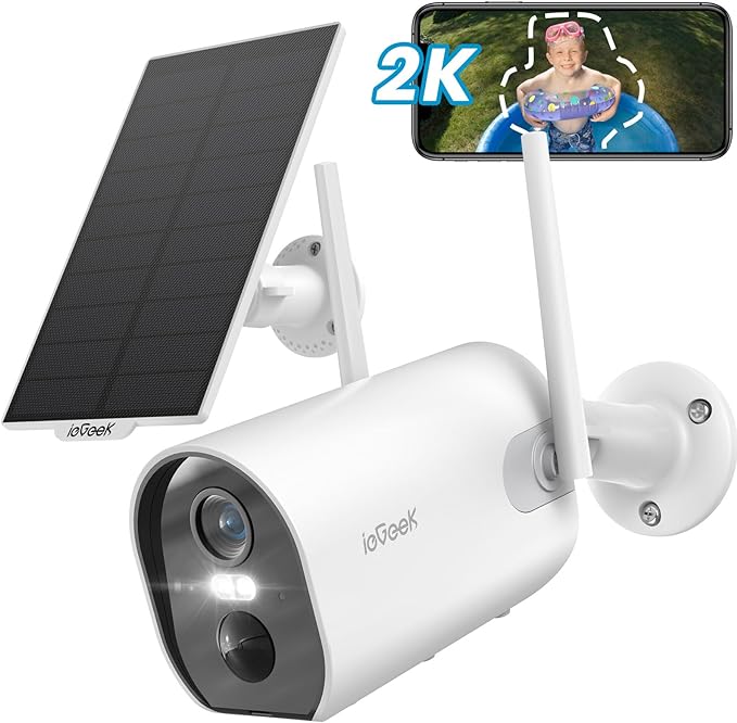 2K Solar Camera Security Outdoor with Spotlight & Siren, AI Detection Wireless Cameras for Home Security, 3MP Color Night Vision/2-Way Talk/Compatible with Alexa ieGeek