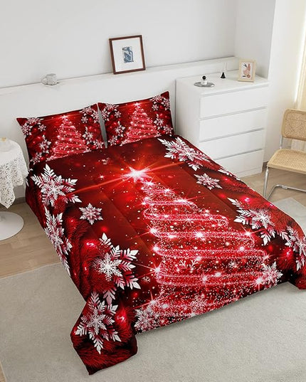 Christmas Tree Comforter Set for Children Kids Boys Girls Luxury Chic Xmas Theme Bedding Set Glitter Snowflake Star Comforter Microfiber Red Duvet Set Room Decor Quilt Set Full Size - LeafyLoom