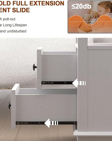 HIFYOBRO End Table with 2 Drawers, White Storage Side Table with Flip Top Fast Charging Station, Type-C & USB port & Power outlets, Wooden Storage Cabinet for Living Room and Bedroom - LeafyLoom