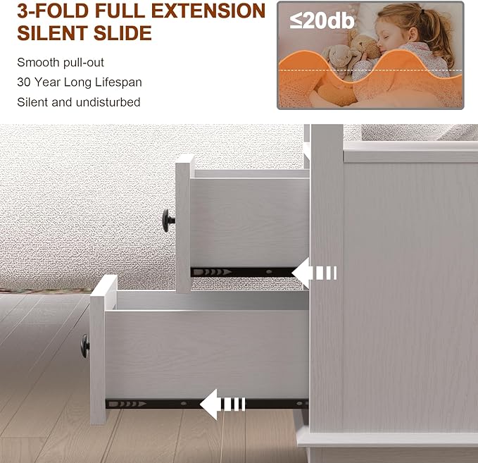 HIFYOBRO End Table with 2 Drawers, White Storage Side Table with Flip Top Fast Charging Station, Type-C & USB port & Power outlets, Wooden Storage Cabinet for Living Room and Bedroom - LeafyLoom