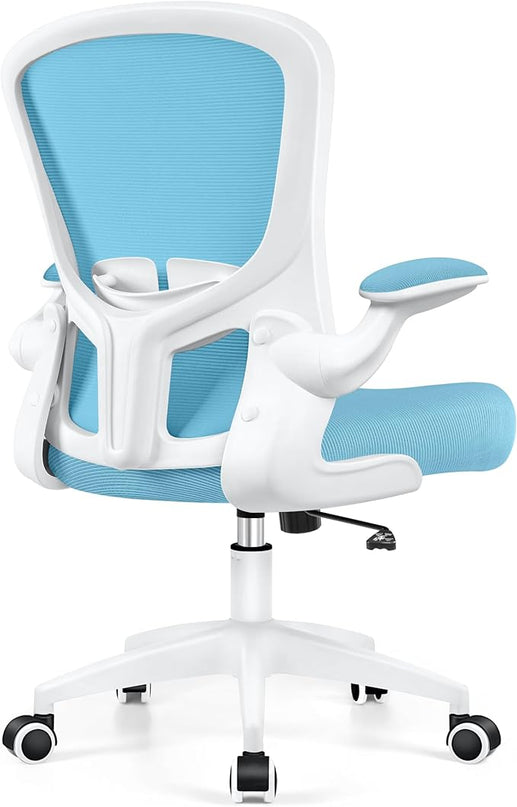 Ergonomic Office Chair, Lumbar Support Desk Chair with Flip-up Armrest and Breathable Mesh, Height Adjustable Swivel Office Chair Blue - LeafyLoom