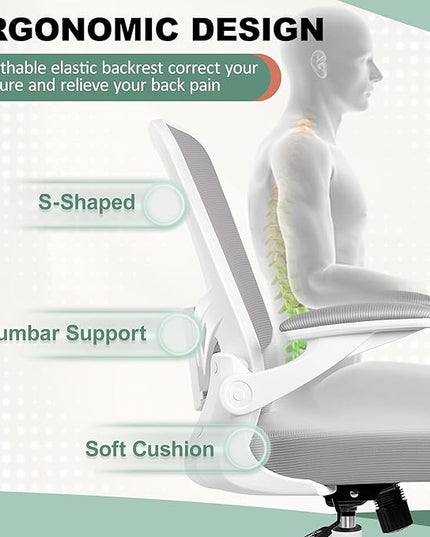 MINLOVE Office Chair Ergonomic Desk Chair with Lumbar Support and Height, Rolling Swivel Desk Chair with Wheels and Flip-up Arms, Breathable Mesh Executive Computer Chair for Home Office(Gray) - LeafyLoom