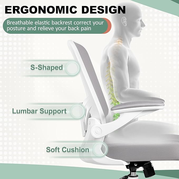 MINLOVE Office Chair Ergonomic Desk Chair with Lumbar Support and Height, Rolling Swivel Desk Chair with Wheels and Flip-up Arms, Breathable Mesh Executive Computer Chair for Home Office(Gray) - LeafyLoom