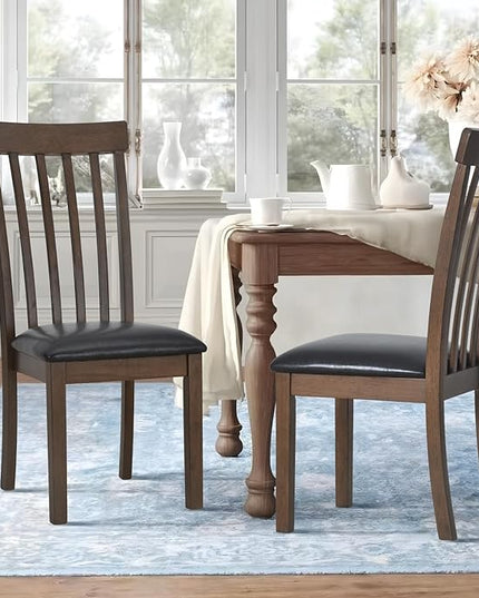 COLAMY Wooden Dining Chairs Set of 4, PU Leather Dining Room Kitchen Side Chair with Spindle High Back and Adjustable Foot Pegs - LightBrown - LeafyLoom