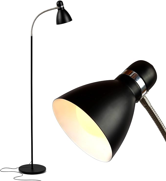 Brightech Avery Floor Lamp, Dimmable Standing Lamp With Sturdy Base, Floor Lamp for Over Chair Bedroom Reading, Modern LED Lamp for Living Rooms, Tall Lamp for Offices, Great Living Room Decor - Black - LeafyLoom
