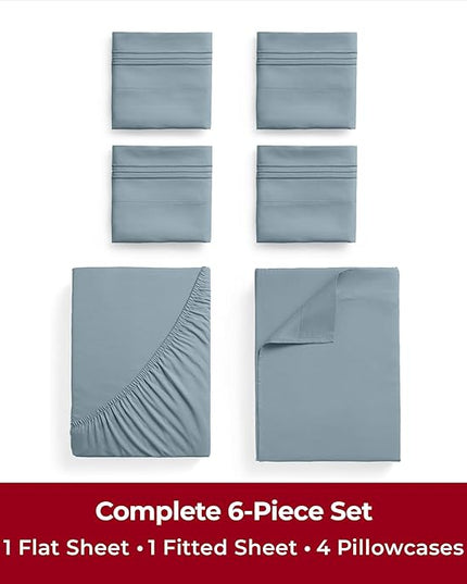 Mellanni King Sheets Set - 6 PC Iconic Collection Bedding Sheets & Pillowcases - Hotel Luxury, Ultra Soft, Cooling Bed Sheets - Deep Pocket up to 16 inch - 6 PC (King, Spa Blue w/Extra Pillow Cases) - LeafyLoom