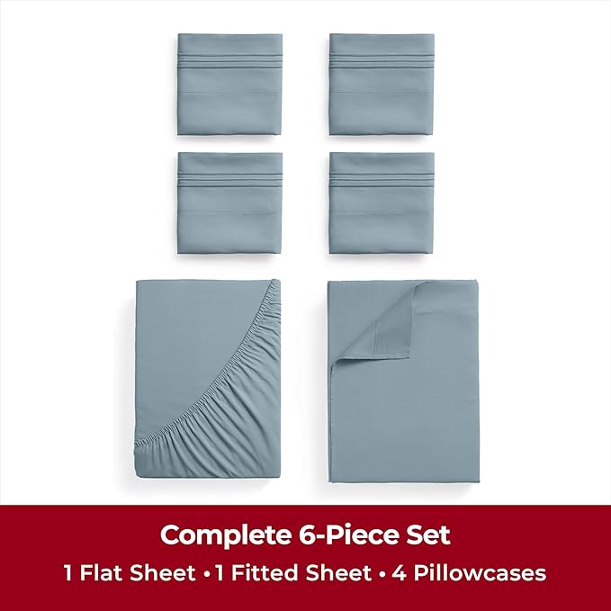 Mellanni King Sheets Set - 6 PC Iconic Collection Bedding Sheets & Pillowcases - Hotel Luxury, Ultra Soft, Cooling Bed Sheets - Deep Pocket up to 16 inch - 6 PC (King, Spa Blue w/Extra Pillow Cases) - LeafyLoom