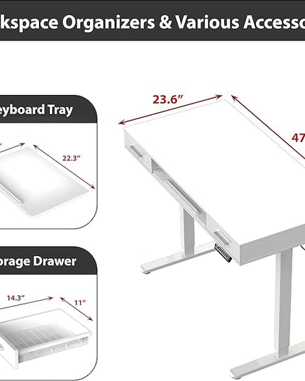 SHW 48-Inch Electric Height Adjustable Desk with Keyboard Tray and Two Drawers - LeafyLoom