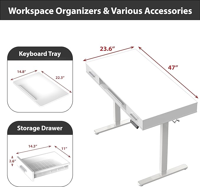 SHW 48-Inch Electric Height Adjustable Desk with Keyboard Tray and Two Drawers - LeafyLoom