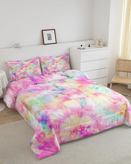 Erosebridal Kids Tie Dye Comforter Set, Bohemian Batik Down Comforter Full Size, Boho Psychedelic Bedding Comforters for Children Girls Boys Teens Bedroom, Trippy Tattoo Watercolor Quilted Duvet - LeafyLoom