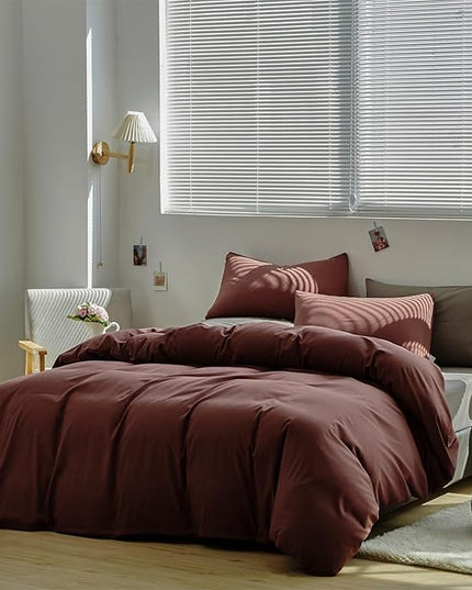 Brick Red Comforter Set Queen Clay Rust Red Color Bedding Set 3 PCs Solid Color Women Rust Red Blanket Set Solid Brick Red Comforter Set Queen Size Breathable Soft Bed Comforter Set - LeafyLoom