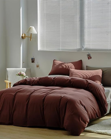 Brick Red Comforter Set Twin Clay Color Bedding Set Women 3 Pieces Solid Color Blanket Set Solid Brick Red Comforter Set Twin Dark Red Comforter Set - LeafyLoom