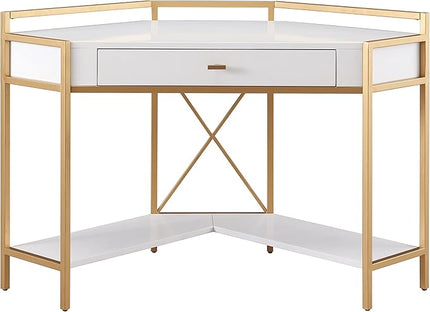 Leick Home 9230-WTGL Claudette Mixed Metal and Wood Desk, 48" W, White/gold - LeafyLoom