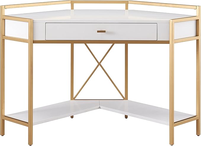 Leick Home 9230-WTGL Claudette Mixed Metal and Wood Desk, 48" W, White/gold - LeafyLoom