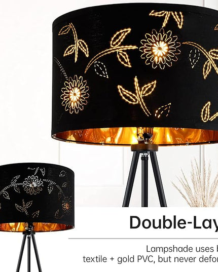 BoostArea Flower Tripod Floor Lamp, Mid Century, 8W LED Bulb, Decorative Lamp Shade, Black Metal Pole, Suitable for Living Room, Bedroom, Study, Office - LeafyLoom