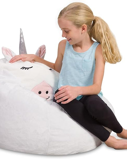 Posh Creations Cute Soft and Comfy Bean Bag Chair for Kids, Large, Animal - White Unicorn - LeafyLoom