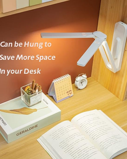 Double Head Desk Lamp with Large Lighting Range, Mini Lamp for Small Spaces, Rechargeable Foldable and Portable Desk Lamp with USB-C Cable for Travelling,Small Desk Lamp for College Dorm Room,Blue - LeafyLoom