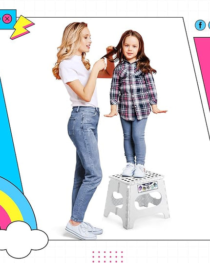 Delxo Folding Step Stool,11 Inch Non-Slip Foldable Step Stools for Kids and Adults,Portable Foldable Step Stool Lightweight Small Folding Stool with Handle for Kitchen Bathroom in White,1 Pack - LeafyLoom