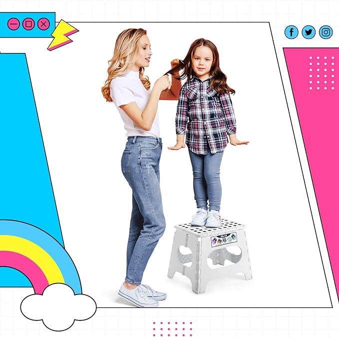 Delxo Folding Step Stool,11 Inch Non-Slip Foldable Step Stools for Kids and Adults,Portable Foldable Step Stool Lightweight Small Folding Stool with Handle for Kitchen Bathroom in White,1 Pack - LeafyLoom