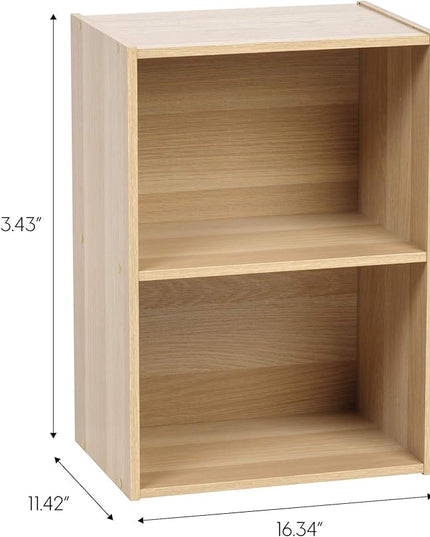 IRIS USA 2-Tier Open Cubby Storage Shelf, Small Sturdy Storage Bookshelf Cabinet for Living Room Bedroom Guest Room Office Dorm Room Kids Room and Bathroom, Light Brown - LeafyLoom