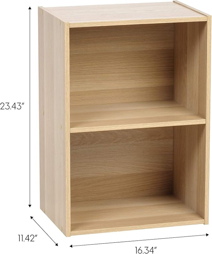IRIS USA 2-Tier Open Cubby Storage Shelf, Small Sturdy Storage Bookshelf Cabinet for Living Room Bedroom Guest Room Office Dorm Room Kids Room and Bathroom, Light Brown - LeafyLoom