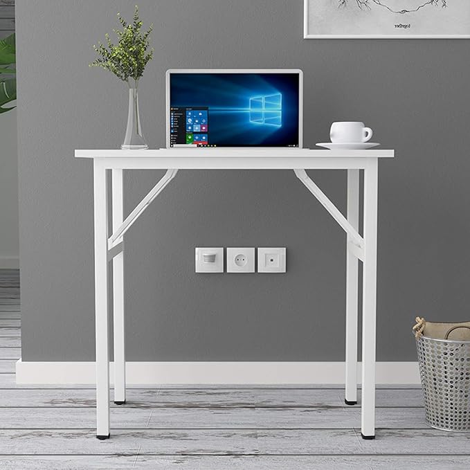 SogesGame 31.5 inches Small Desk Computer Desk for Small Space Small Folding Table Small Writing Desk Compact Desk Foldable Desk No Install Needed, White - LeafyLoom