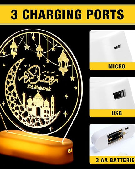 Honoson Ramadan Table Decoration for Home 2024 Ramadan LED Lights Eid Mubarak Star Moon Shaped Kids Night Lamp Ornaments Ramadan Mubarak Gift for Muslims Family Islamic Holiday Eid al Fitr Party - LeafyLoom