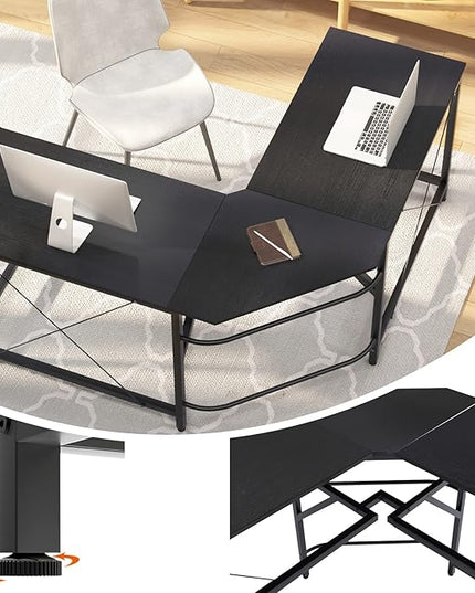 sogesfurniture Large L-Shaped Computer Office Desk, 59" Corner Gaming Desk Workstation Desk PC Laptop Office Home Desk L Desk, Black - LeafyLoom