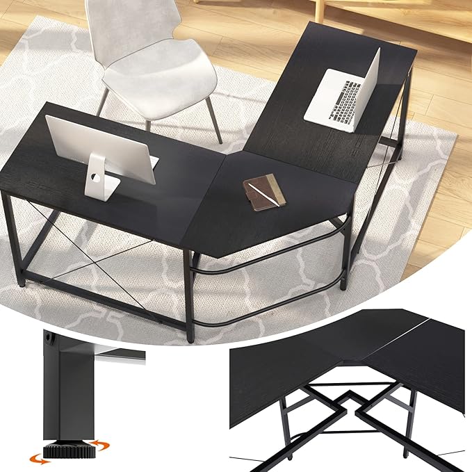 sogesfurniture Large L-Shaped Computer Office Desk, 59" Corner Gaming Desk Workstation Desk PC Laptop Office Home Desk L Desk, Black - LeafyLoom