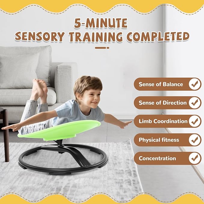 Zhenx Spinning Chair for Kids, Autism Kids Swivel Chair, Kids Sensory Chair, Spinning Chair for Autistic Kids & ADHD Children, Sit and Spin Training Body Coordination(Green) - LeafyLoom