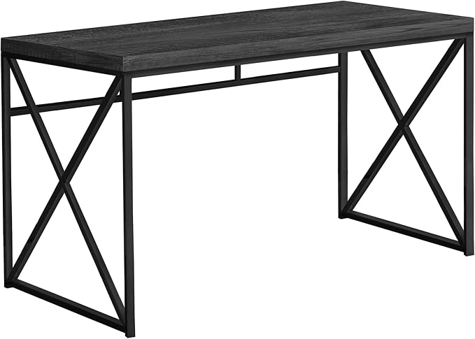 Monarch Specialties Modern Industrial Style-Home & Office Writing Table with Sturdy Crisscross Metal Computer Desk, 48" L, Black Reclaimed Wood-Look/Black Frame - LeafyLoom