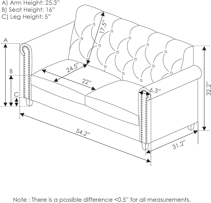Furinno Bastia Vintage Modern Chesterfield Button Tufted Loveseat/Sofa Couch for Living Room, Navy Velvet - LeafyLoom