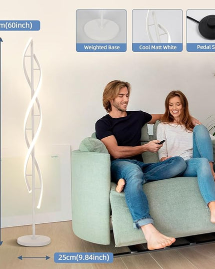 ADISUN 40W LED Floor Lamp Remote Control Dimmable Spiral Floor Lamp Indoor Lamp Floor Lamp for Living Rooms Family Rooms Bedrooms Offices Lighting (White) - LeafyLoom