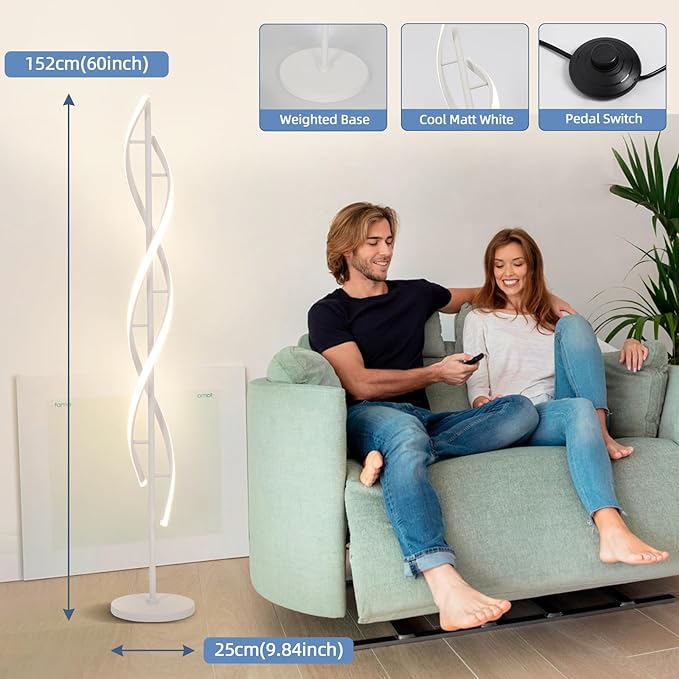 ADISUN 40W LED Floor Lamp Remote Control Dimmable Spiral Floor Lamp Indoor Lamp Floor Lamp for Living Rooms Family Rooms Bedrooms Offices Lighting (White) - LeafyLoom
