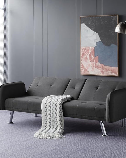 74.8" Living Room Furniture Sets Modern Tufted Loveseat Sofa Convertible Folding Futon Sleeper Couchbed with Cup Holder/Removable Armrests/Adjusting Backrest for Apartment,Office,Dark Grey Sofá - LeafyLoom