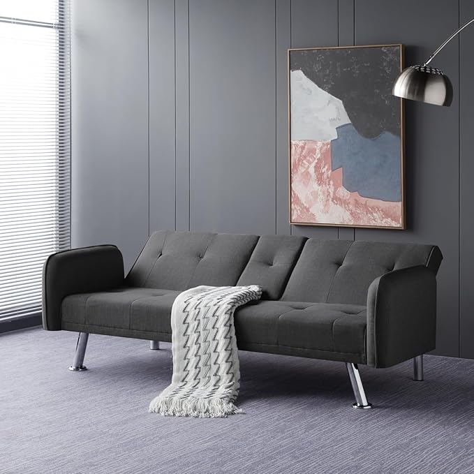 74.8" Living Room Furniture Sets Modern Tufted Loveseat Sofa Convertible Folding Futon Sleeper Couchbed with Cup Holder/Removable Armrests/Adjusting Backrest for Apartment,Office,Dark Grey Sofá - LeafyLoom
