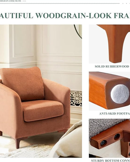 COLAMY Velvet Accent Chair with Storage Ottoman Set, Upholstered Barrel Arm Chair with Footrest, Living Room Chair with Back Pillow, Light Brown - LeafyLoom