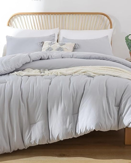 ROSGONIA Comforter Full Size for Girls Boys Teens Light Grey, 3pcs(1 Boho Grey Comforter & 2 Pillowcases) Lightweight Soft Dorm Bedding for All Season - LeafyLoom