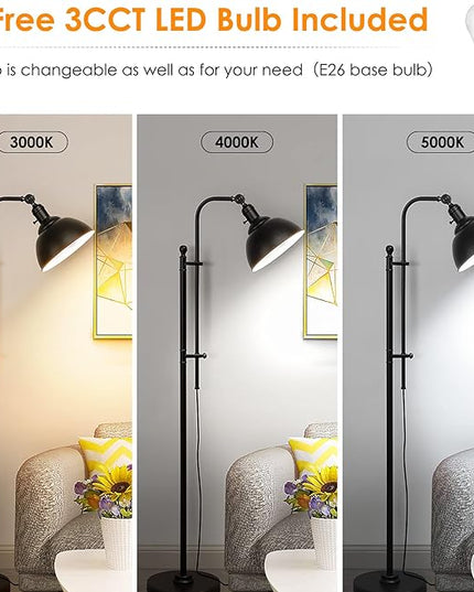 Industrial Floor Lamp, 3 Color Temperature Rustic Floor Lamps in Aged Bronze, Adjustable Height&Head Standing Reading Lamp Farmhouse Lamp - LeafyLoom