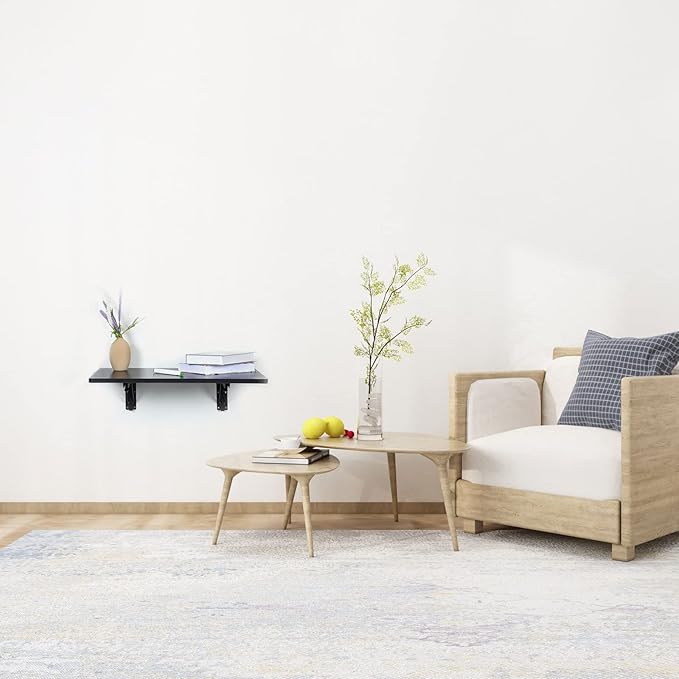 Folding Wall Desk, Wall Desk Fold Down Wall Mounted Desk for Small Space, Floating Desk (Black, Medium) - LeafyLoom