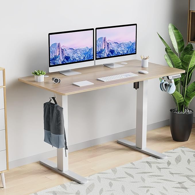 Sweetcrispy Electric Standing Desk, 40 x 24in Adjustable Height Electric Stand up Desk Standing Computer Desk Home Office Desk Ergonomic Workstation with 3 Memory Controller, Bamboo Texture - LeafyLoom