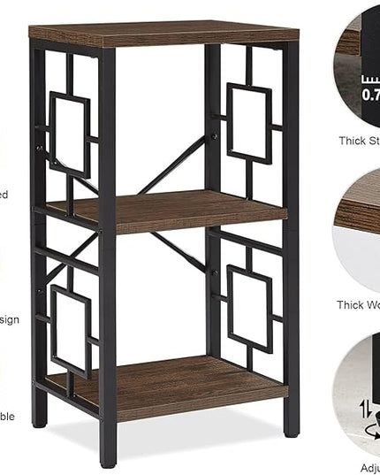 Small Bookshelf, 3 Tier Vintage Industrial Small Bookshelf for Small Spaces, Freestanding Open Shelf Bookcase, Versatile Bookcase for Home Office, Bedroom & Living Room, Retro Brown - LeafyLoom