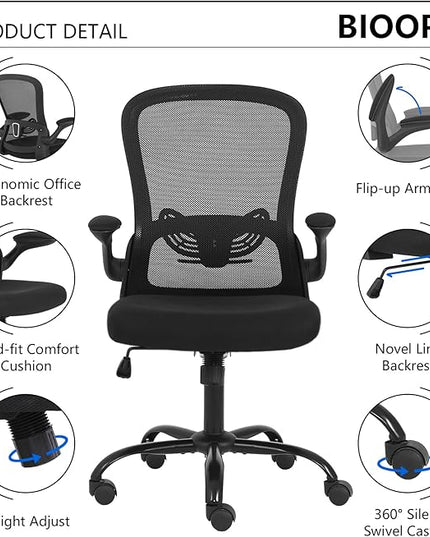 Office Chair Computer Chair with Flip Up Armrests Breathable Mesh Chair Lumbar Support Comfort Swivel Home Office Ergonomic Desk Chair Gaming Chair for Adults and Teens - LeafyLoom