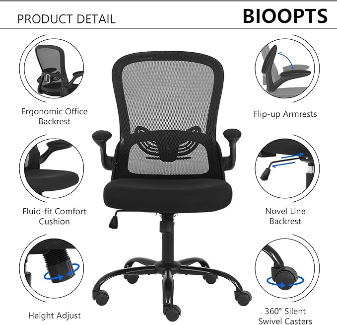 Office Chair Computer Chair with Flip Up Armrests Breathable Mesh Chair Lumbar Support Comfort Swivel Home Office Ergonomic Desk Chair Gaming Chair for Adults and Teens - LeafyLoom
