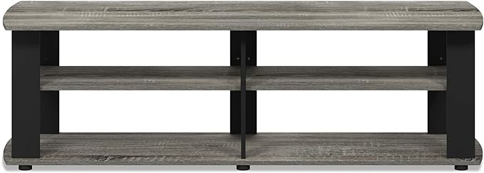 FURINNO Nelly Entertainment Center TV Stand, Short 43.3"(W) x13.4(H) x13.1(D), French Oak Grey/Black - LeafyLoom