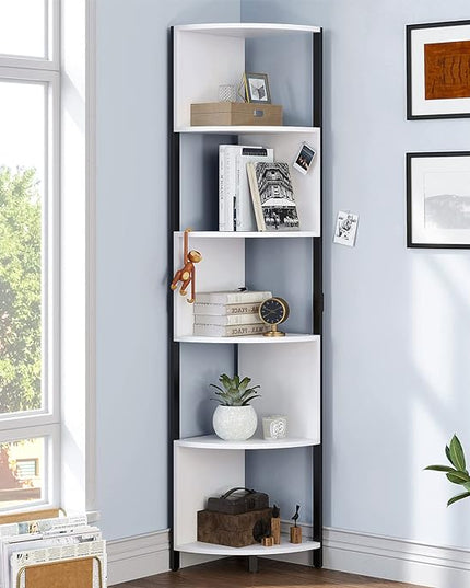 YITAHOME 6-Tier Corner Shelf, 68.8" Tall Modern Free Standing Zigzag Corner Bookshelf, 6 Shelf Display Corner Bookcase Open Small Book Shelves for Living Room, Home Office, Small Space, White - LeafyLoom