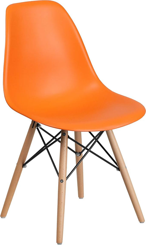Flash Furniture 2 Pack Elon Series Orange Plastic Chair with Wooden Legs - LeafyLoom