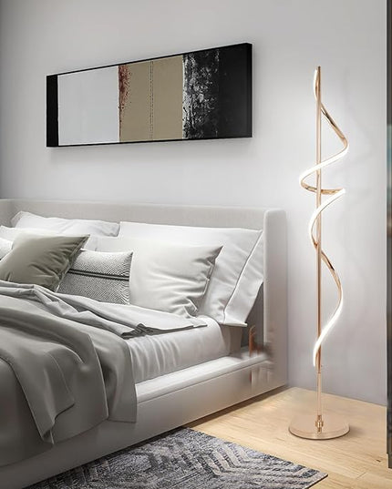 LED Floor Lamp for Living Room, 60inch Gold Floor Lamp with Remote Control, 48W Dimmable Led Floor Lamp with 3 Color Temperatures, Indoor Modern Spiral Floor Lamp for Living Room, Bedroom, Office - LeafyLoom