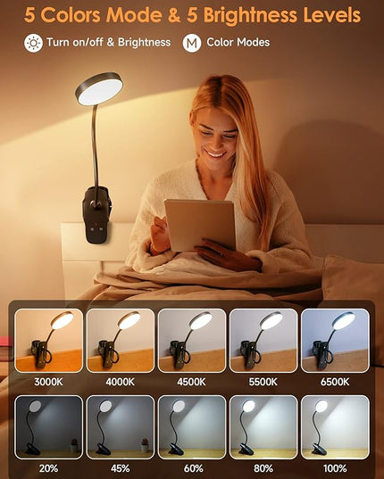 Mubarek Reading Lamp 400LM 36 LED Reading Light, USB Rechargeable Battery Operated Table Lamp, 5 Levels Brightness LED Desk Lamp,5Color Touch Control Reading Lamps for Bedside,Reading Light for Study - LeafyLoom
