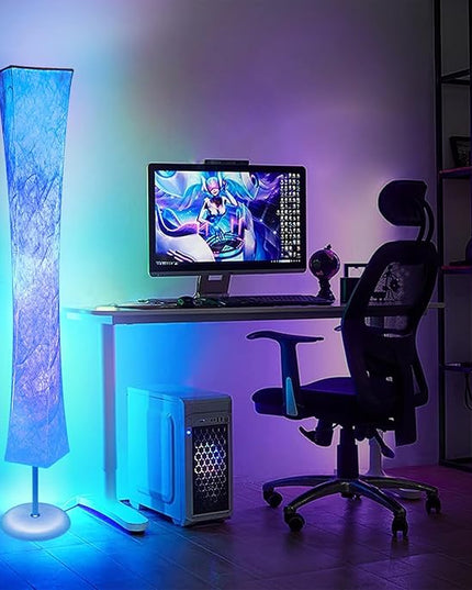 Floor Lamp, RGB Color Changing, Smart Control Music Sync with Fabric Shade, Standing Lamp for Living Room Bedroom Game Room, 62 inch - LeafyLoom